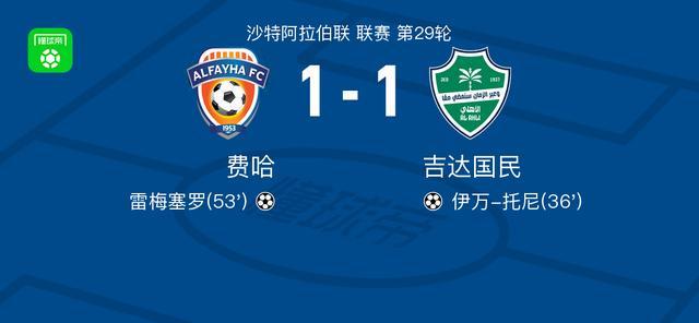 九游APP中心-费哈1-1吉达国民，伊万-托尼首开记录，雷梅塞罗扳平比分